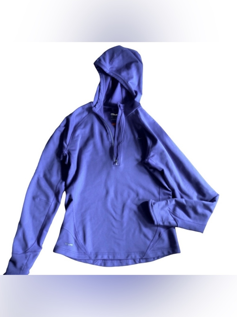 Nike Fit Dry 8/10 Med Blue Purple Long-Sleeve 1/2-Zip Top with hood, hand covers